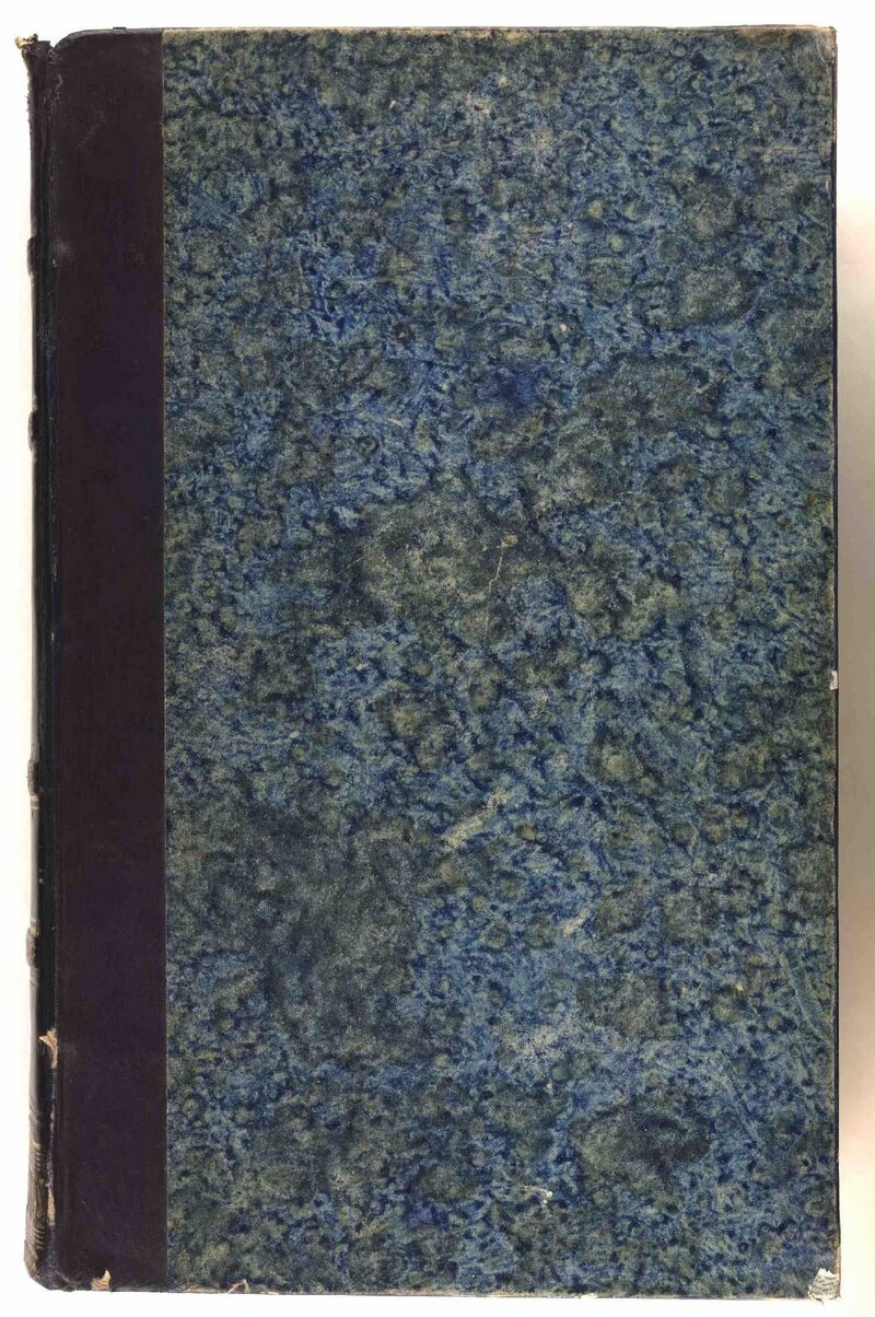 A blue book cover, generated from paper once used to wrap sugar.
