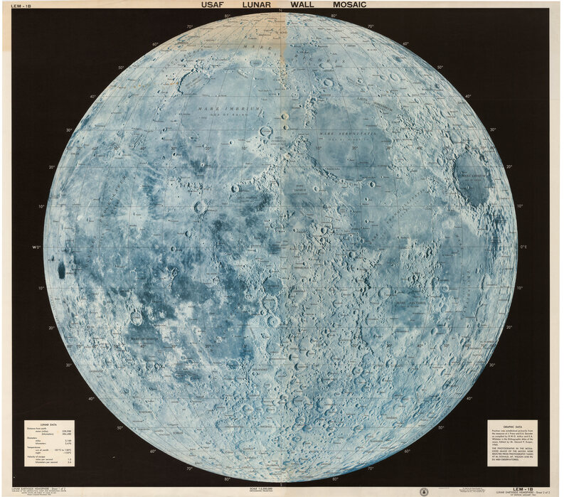 The 1963 USAF Lunar Wall Mosaic, used by NASA to navigate the moon six years later.