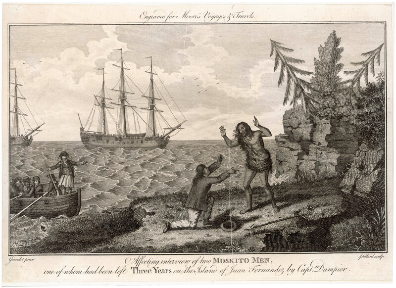 William Dampier witnesses the reunion of Miskito men on the Island of Juan Fernandez.