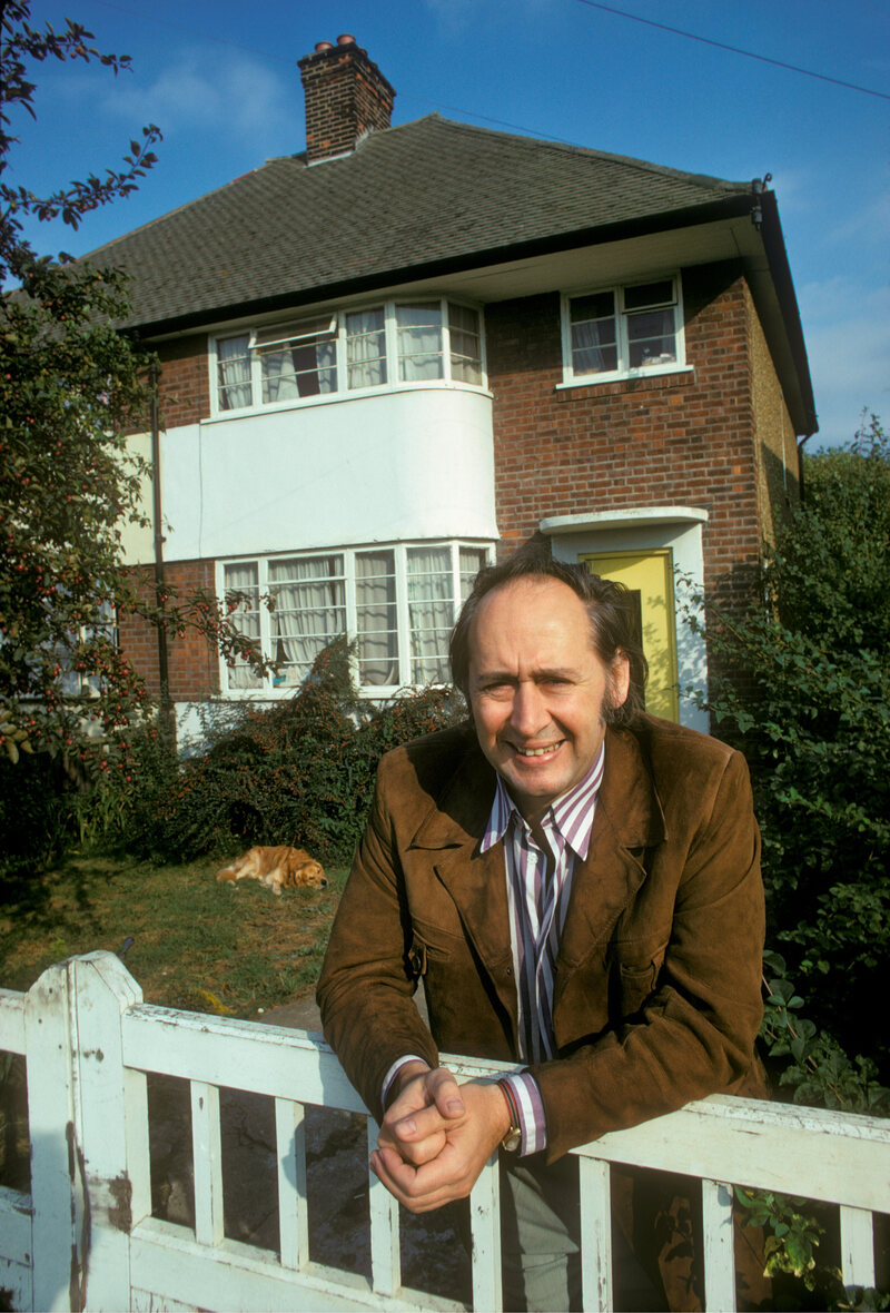 Author J.G. Ballard outside his home in suburban Shepperton in 1973.