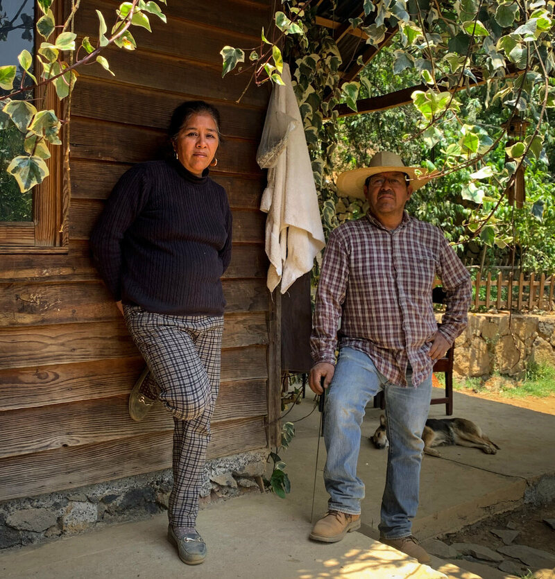 Adelaida Cucué Rivera, Doña Adela to her friends and family, and her husband at their ranch in Cherán. Rivera helped fight off illegal logging cartels that moved into her community.
