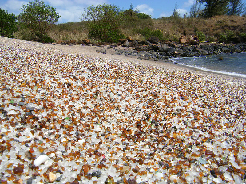 Glass Beach on Kauai, Hawaii, is another former dump site, still at the ocean edge of an industrial area along Hanapepe Bay
