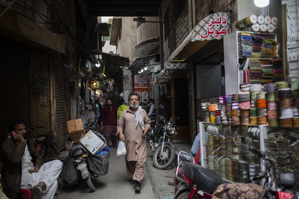 The Dilbar Hotel (right) in a narrow backstreet in old Rawalpindi.