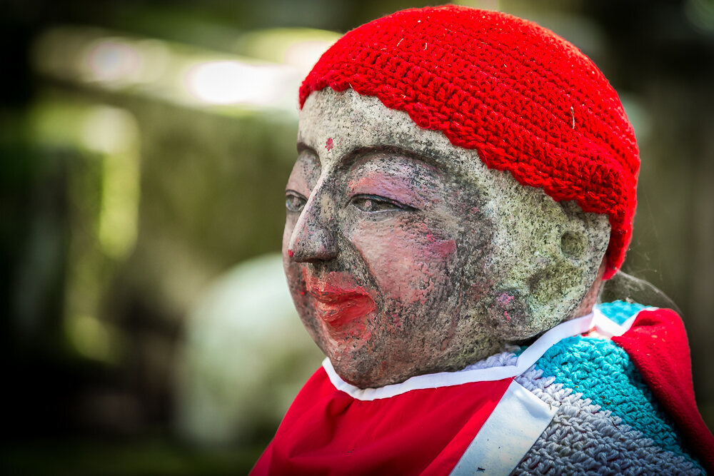 Rouge and lipstick are not uncommon to find on Jizo statues.