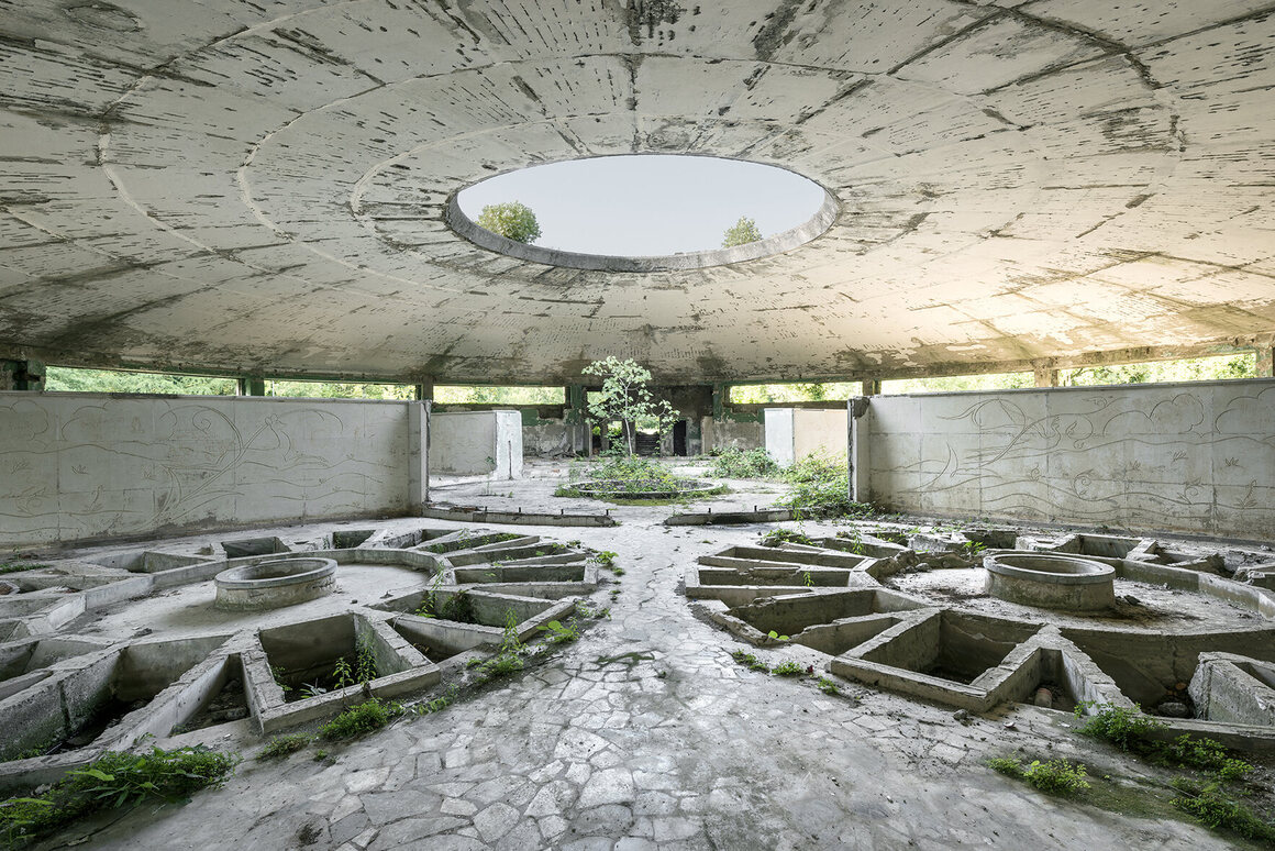 The remains of a thermal spa in Georgia, featuring rings of individual tubs.