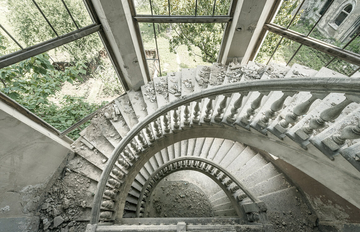 A staircase is a former sanatorium, Georgia.
