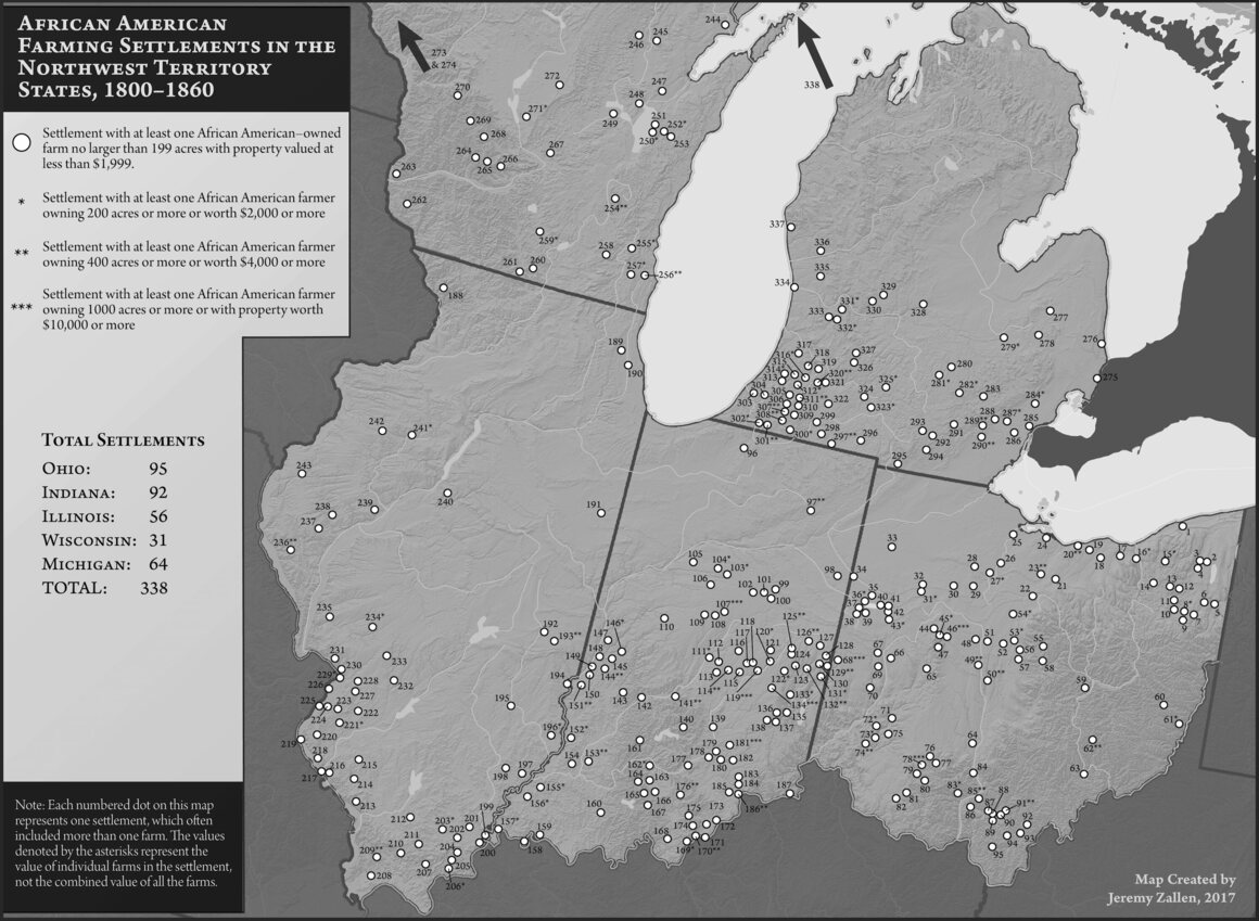Map of rural black settlements in the Northwest Territory.