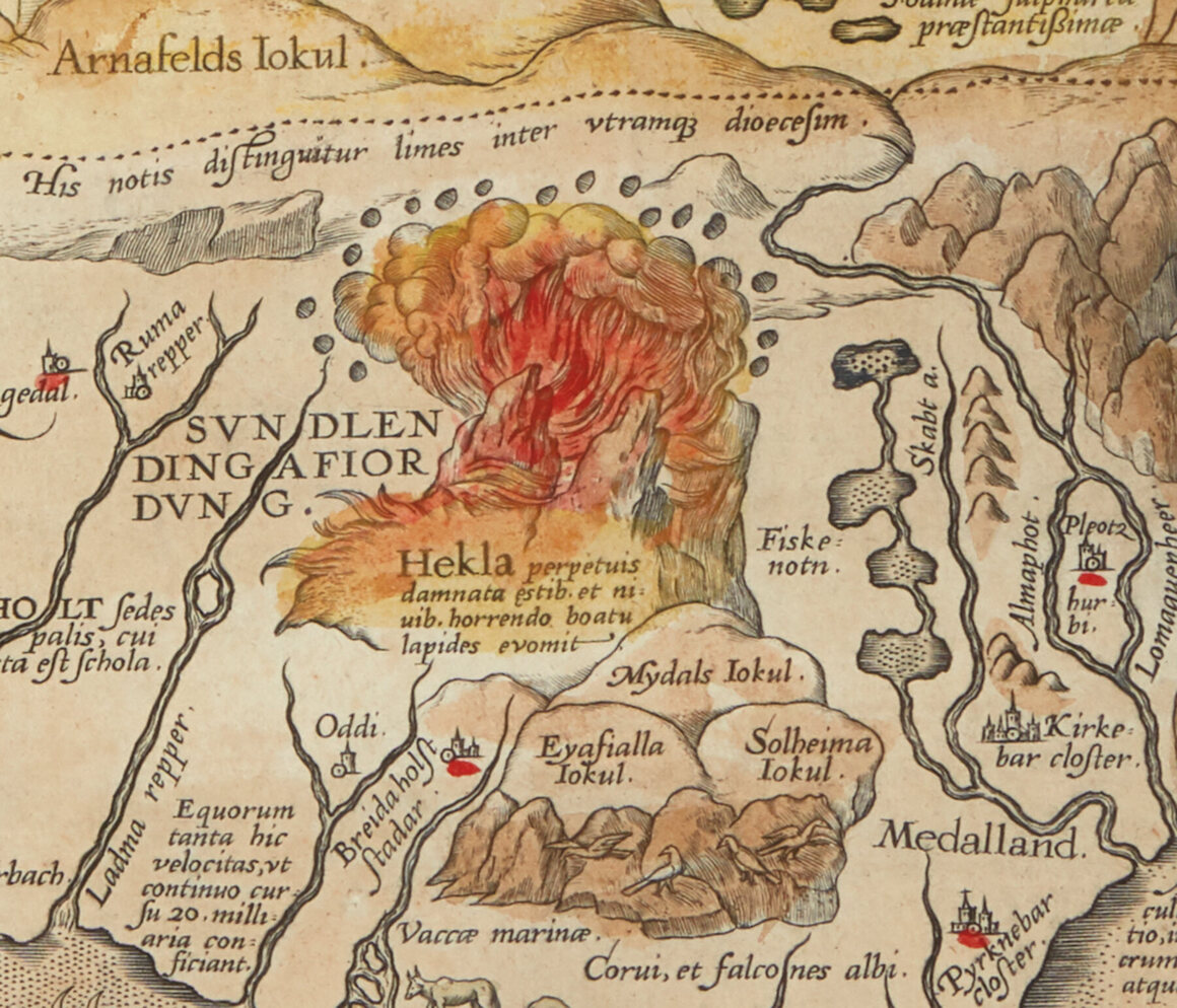 The map included Hekla, busy laying waste to the landscape around it.