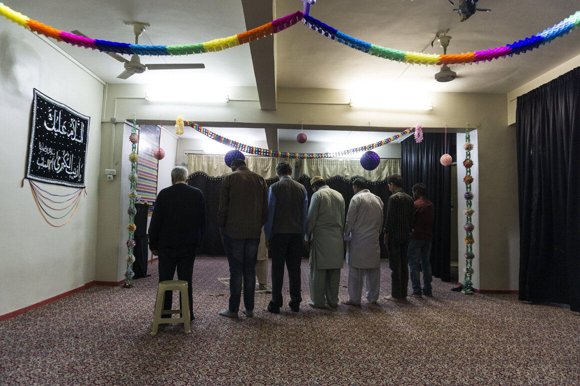 Most of the makeshift mosques are operated by Sunni Muslims. This Pakistani mosque in Piraeus is one of the few that is managed by Shia Muslims.