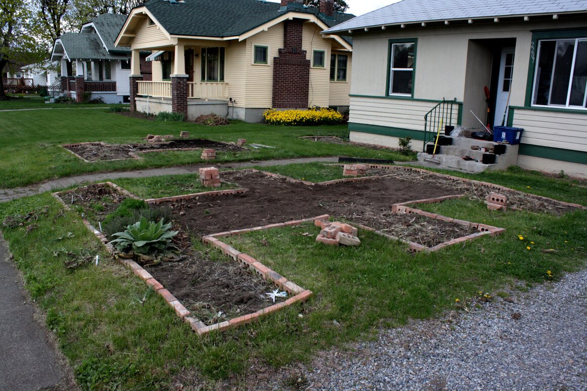 Some lawns have gardens. Others have dig sites.