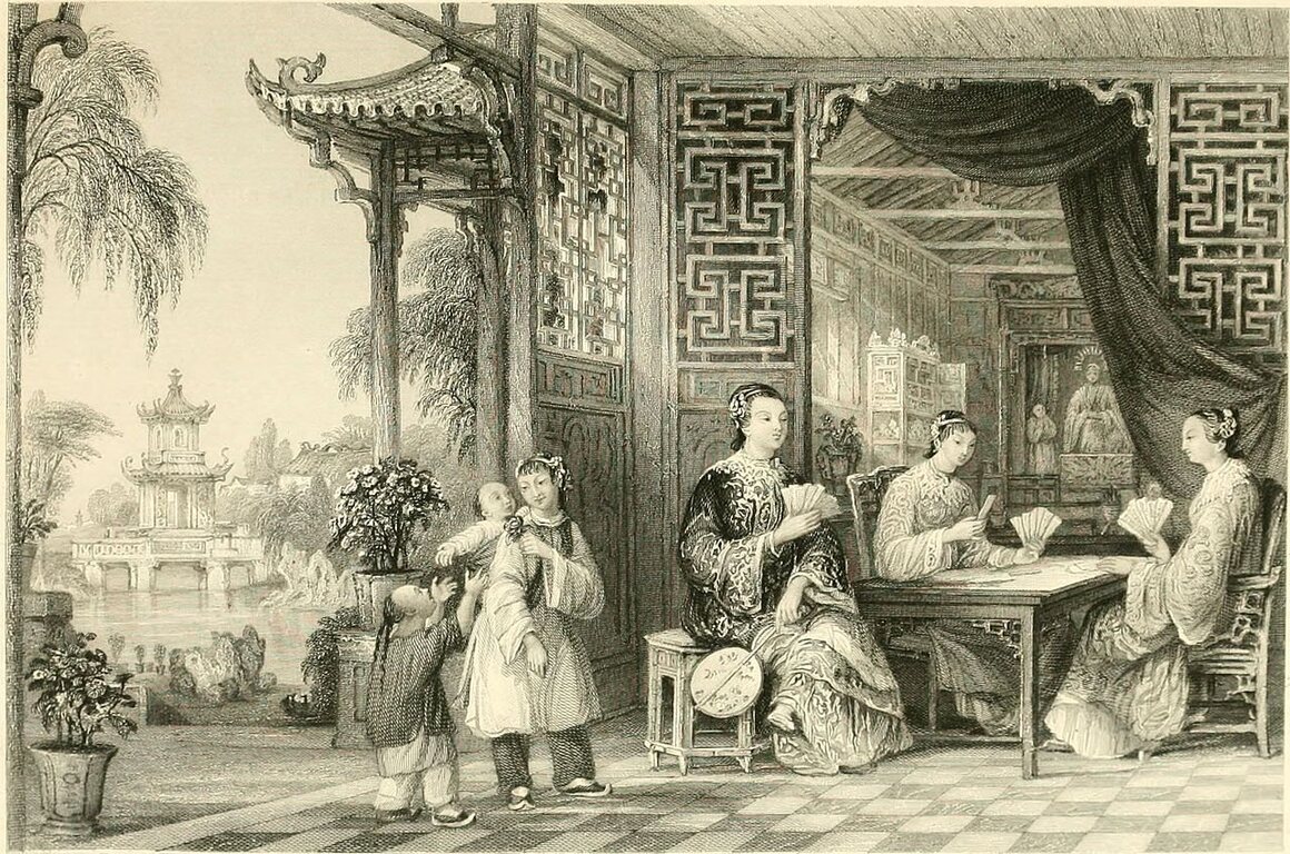 An 1843 illustration of women in China playing cards.