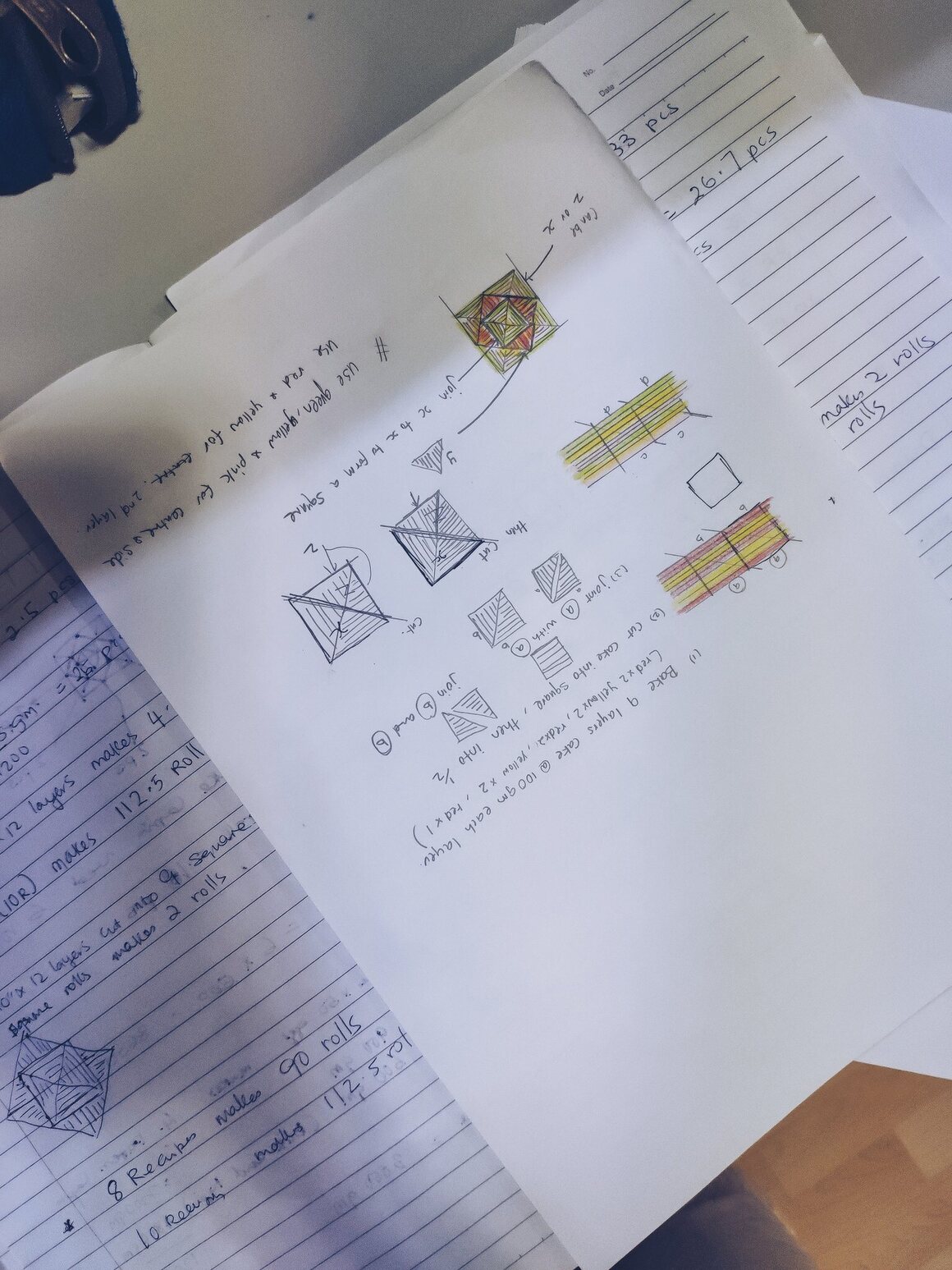 Chen uses diagrams to both plan her cake designs and record them for further use.