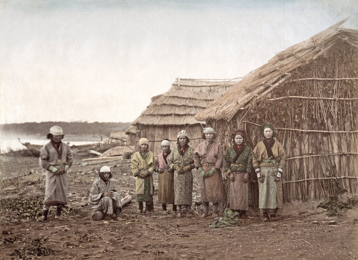 Ainu women in Monbetsu, on Hokkaido island, Japan, circa 1880.