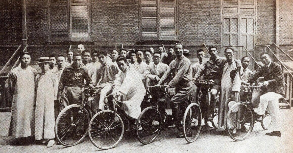 The three original cyclists in China.  “A new China was born in the world,” they wrote about this part of their trip. 
