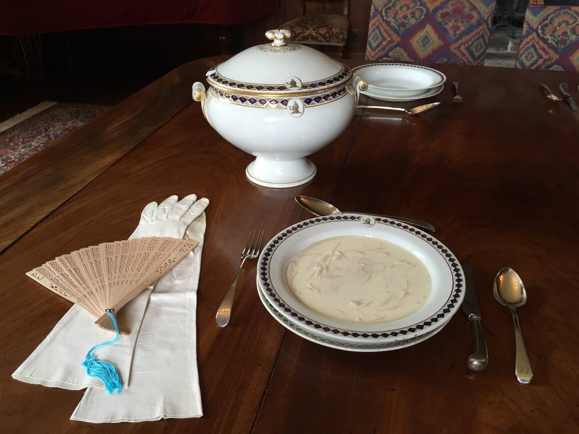 White soup, adapted by Julienne Gehrer from <em>The Knight Family Cookbook</em>, and originally featured in <em>Dining With Jane Austen</em>. The soup featured in <em>Pride and Prejudice</em> as a course at local balls.