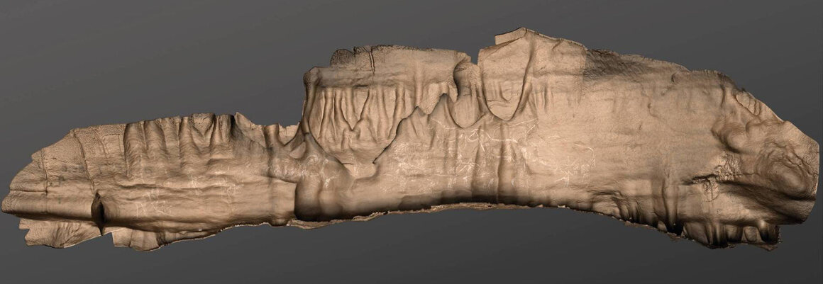 A work in progress as researchers continue to learn more about the artwork, this digital rendering shows some of the engraved figures carved at the Ledge of Horses.