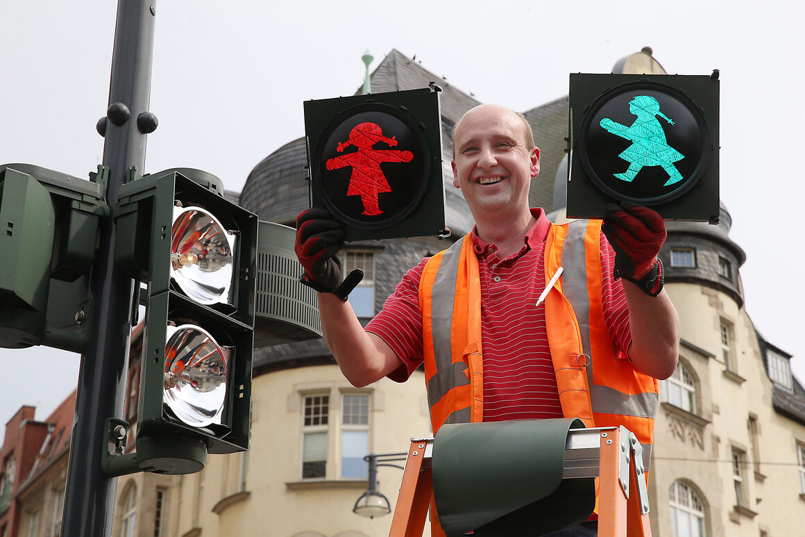 In Leipzig, Germany, the Ampelfrau—