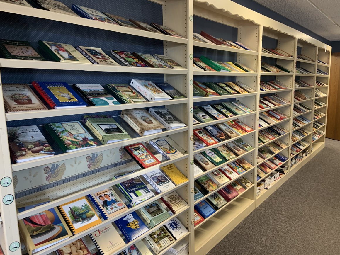 The state cookbook wall in the bookstore.