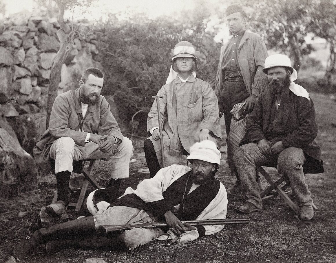 Charles Warren (left) with colleagues in Judea District of Palestine in 1867.