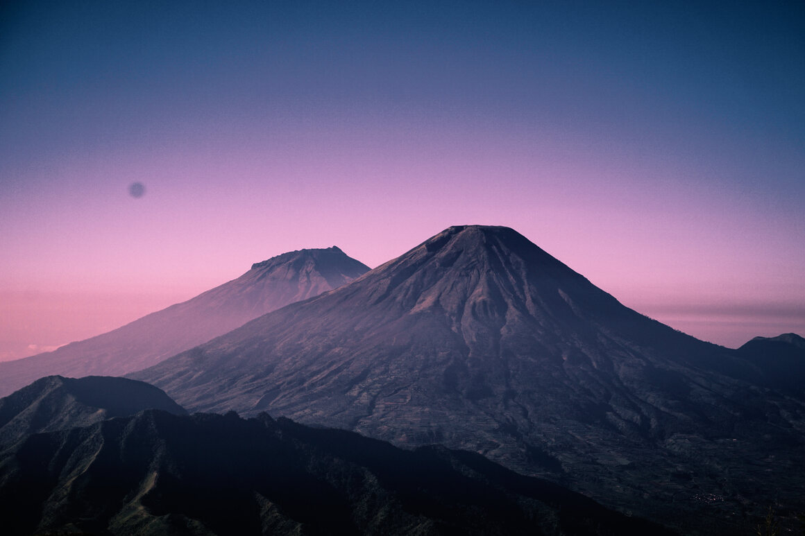 Central Java's twin volcanoes Sundoro (left) and Sumbing are considered dormant—but not extinct.