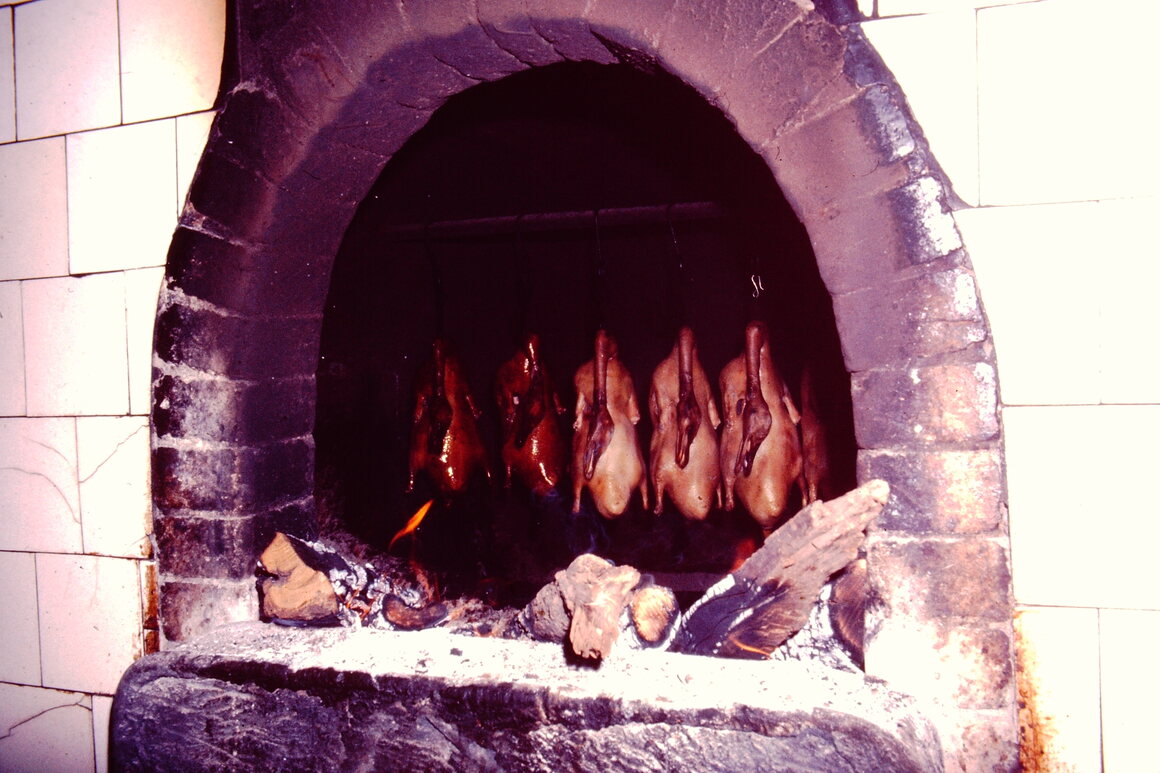 Peking ducks roasting in 1972.