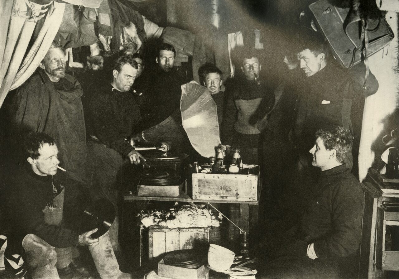 Members of Ernest Shackleton's crew grooved to a gramophone.