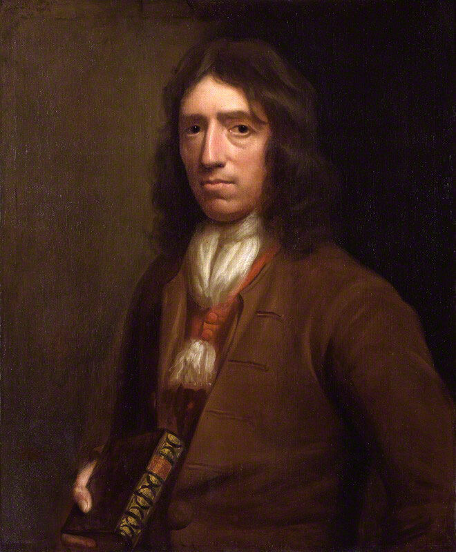 A 1697 oil painting of Dampier holding a book.